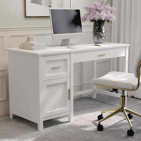 MARTHA STEWART Hutton Shaker Style Home Office Desk w/Storage in White w/Polished Brass Hardware ZG-ZP-09-WH-GLD-MS